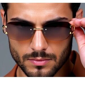 Art Nouveau Luxury 90s Rimless Oval Sunglasses Lightweight Elegant Sophisticated